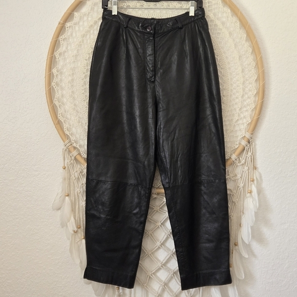 Siena Studio Pants - Vintage 80s Siena Studio 100% Leather Straight Tapered Leg High Waist Pants 10